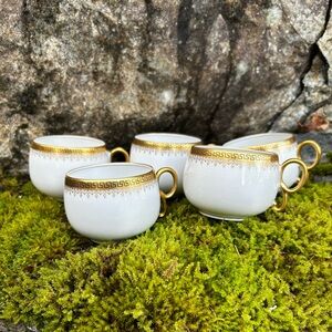 Vintage Limoges Elite Works Elegant Gold & Cream Demitasse BoneChina Cups x5 EUC